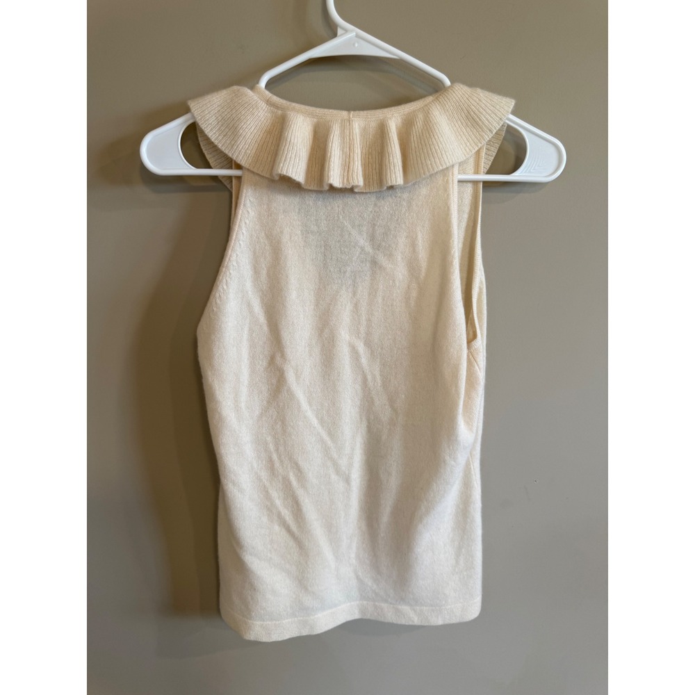 Ann Taylor Cashmere Cream Ruffle Neck Sleeveless Sweater Top Womens Size S - Picture 2 of 6